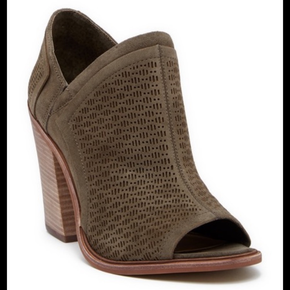 Peep Toe Laser Cut Leather Booties